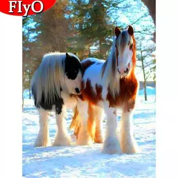 Алмазная живопись Лошадь Полный квадратный художественный горный хрусталь Снег 5D DIY Алмазная вышивка Животное ремесленное украшение дома Full Round (20X30CM)