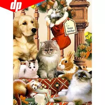 Алмазная картина Мозаика с животными 5D DIY Вышивка крестом Стразы Полная круглая алмазная вышивка 20X30CM