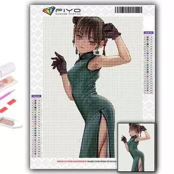 Алмазная живопись мультфильм китайский стиль Cheongsam экзорцизм девушка вышивка крестиком горный хрусталь домашний декор Full Round 20X30CM