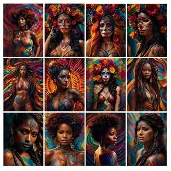 Алмазная живопись Новая коллекция 2024 Африканская женщина Diy Полный квадратный круглый дрель Стразы Вышивка Фэнтези Девушка Мозаика Наборы для вышивки крестом Square drill 30x40cm