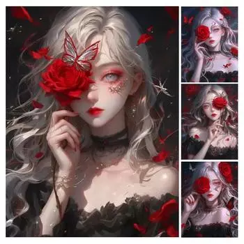 Алмазная живопись Новая коллекция 2024 Девушка Роза Diy Полный горный хрусталь Вышивка Цветочная фея Мозаика Наборы для вышивки крестом Настенный декор Square drill 30x40cm