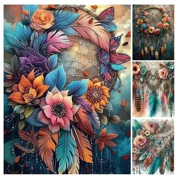Алмазная живопись, новая коллекция 2024 года, красочные перьевые цветы, сделай сам, полный квадрат, круглый дрель, стразы, вышивка, мозаика, наборы для вышивки крестом Square drill 30x40cm