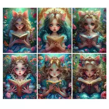 Алмазная живопись, новая коллекция 2024 года, мультяшная принцесса, книга, сделай сам, полная квадратная круглая дрель, стразы, вышивка, маленькая девочка, мозаика, наборы для вышивки крестом Square drill 30x40cm
