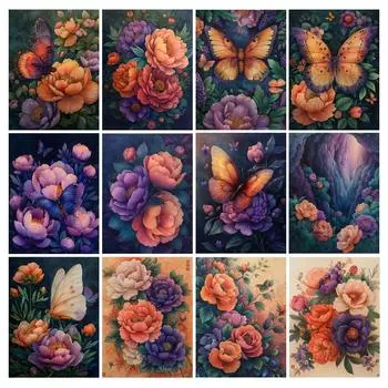 Алмазная живопись, новая коллекция 2024 года, пион, бабочка, цветок, сделай сам, полный квадрат, круглая дрель, стразы, вышивка, цветная цветочная мозаика, наборы для вышивки крестом Square drill 30x40cm