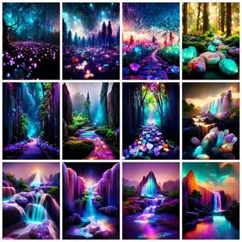 Алмазная живопись Новая коллекция Фэнтези Водопад Полная квадратная/круглая вышивка Мозаика Цветное дерево Пейзаж Домашний декор Full Round 20x30CM