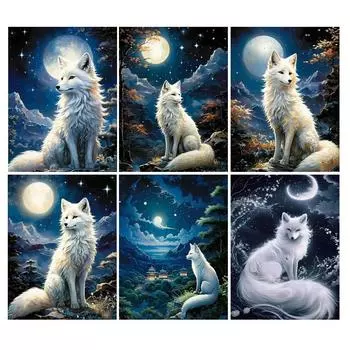 Алмазная живопись Новая коллекция Луна Лиса Diy Полный квадратный круглый дрель Стразы Вышивка Животные Ювелирные изделия Наборы для вышивки крестом Мозаичное искусство Square drill 30x40cm
