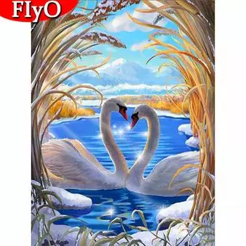 Алмазная живопись, Новое поступление, Алмазная вышивка животных, вышивка крестиком, Лебедь, картины из стразов, мозаичный декор для дома Full Round (20X30CM)