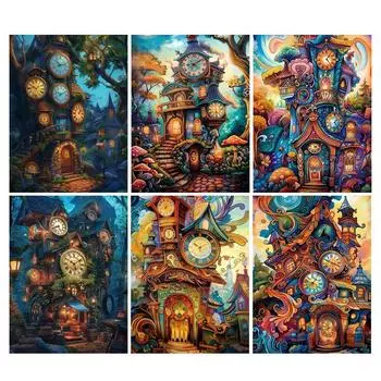 Алмазная живопись Новое поступление Духовное время Дом Diy Полный горный хрусталь Вышивка Пейзаж Мозаика Наборы для вышивки крестом Настенный декор Square drill 30x40cm