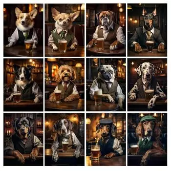 Алмазная живопись Новые поступления 2024 Бар Собака Diy Полный квадратный круглый дрель Стразы Вышивка Животные Мозаика Наборы для вышивки крестом Настенный декор Square drill 30x40cm