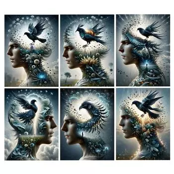Алмазная живопись Новые поступления 2024 Фэнтези Человек Черная птица Diy Полный квадратный круглый дрель Горный хрусталь Вышивка Продажа Мозаика Наборы для вышивки крестом Декор стен Square drill 30x40cm