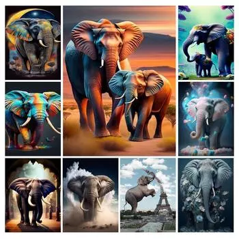 Алмазная живопись Новые поступления Красочный слон Diy Полный квадратный круглый дрель Стразы Вышивка Мозаика Наборы для вышивки крестом Животные Детский подарок JX0014 Square drill 30x40cm белый