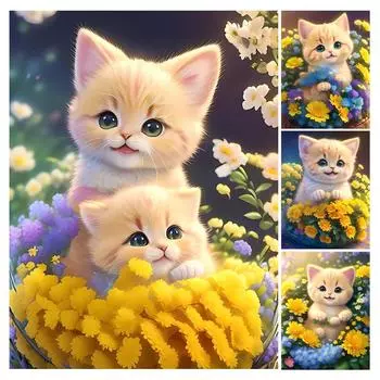 Алмазная живопись Новые поступления Милый кот Diy Полный квадратный круглый дрель Стразы Вышивка Желтый цветок Мозаика Наборы для вышивки крестом Домашние животные JX0011 Square drill 30x40cm белый