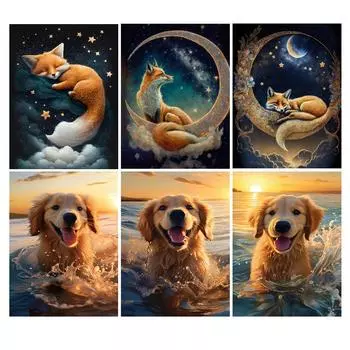 Алмазная живопись Новые поступления Собаки и лисы Diy Полный квадратный круглый дрель Стразы Вышивка Мозаика Наборы для вышивки крестом Животные Декор стены JX0024 Square drill 30x40cm белый