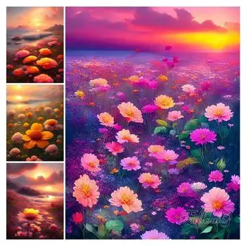 Алмазная живопись Новые поступления Закат Солнечные поля Пейзаж Цветы Diy Полный квадратный круглый дрель Горный хрусталь Вышивка Мозаика Набор для вышивки крестом FG1814 Square drill 30x40cm белый