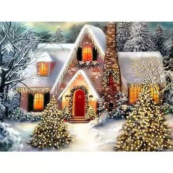 Алмазная живопись пейзаж вышивка крестиком Алмазная вышивка зимний пейзаж Алмазная мозаика домик домашний декор 20X30CM
