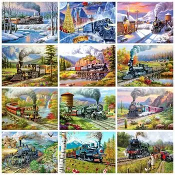 Алмазная живопись поезд полный квадрат круглая вышивка мозаика зимний пейзаж ручная работа настенный декор Full Round 20x30CM