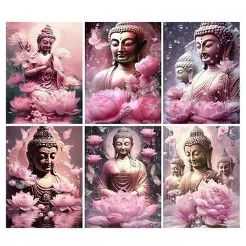 Алмазная живопись Розовый Лотос Будда Diy Полная Мозаика Искусство Вышивка Стразами Религиозная Икона Буддизм Картина Настенный Декор Square drill 30x40cm