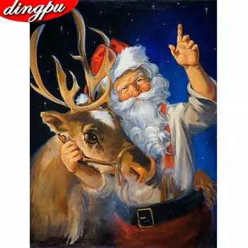 Алмазная картина Санта-Клаус Полная круглая алмазная вышивка DIY Рождество 20X30CM