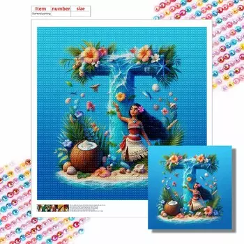 Алмазная живопись своими руками Круглые алмазы Мотана и буква Т Полная алмазная мозаика Украшение для дома Живопись Набор для вышивания крестом Round 20x20cm