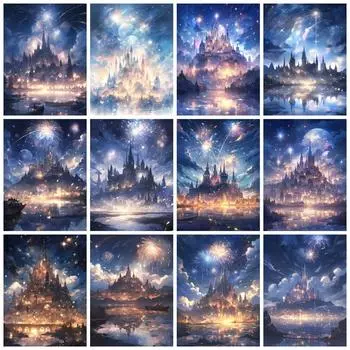 Алмазная живопись Замок Фейерверк Полная квадратная круглая вышивка Мозаика Фэнтези Пейзаж Домашний декор Full Round 20x30CM