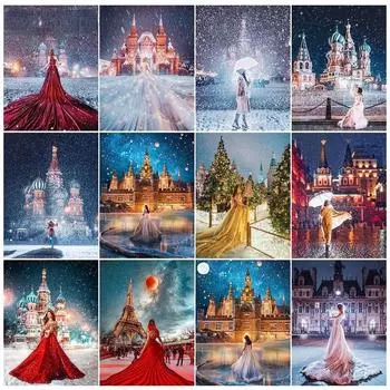 Алмазная живопись Замок Вид Diy Вышивка крестиком Полный 5D Алмазный комплект Вышивка Девушка Мозаичная картина Стразы Домашний декор Full Round 20x30CM