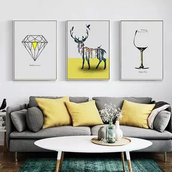 Алмазное стекло олень линия холст картина скандинавский плакат животное лесной принт абстрактные настенные художественные картины для гостиной домашний декор A4 21x30cm No Frame