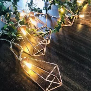 Алмазные гирлянды с батарейным питанием Геометрические металлические гирлянды-фонарики 1 pc 4.9ft/1.5m 10LEDs золотой