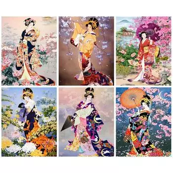 Алмазные картины Кимоно Женщина Полная алмазная вышивка Мозаика Вышивка крестом Рукоделие WallDecor Full Round 20x30CM