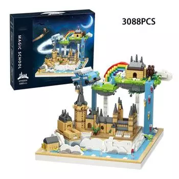 Алмазные кирпичи Хогвартс Замок Волшебная школа Строительные блоки Водопад Дождь Небо Жизнь Конструктор Подарки на день рождения