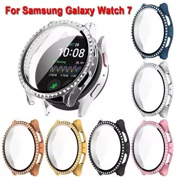 Алмазный бампер против царапин, ПК + закаленная защитная пленка для экрана для Samsung Galaxy Watch 7 40/44 мм