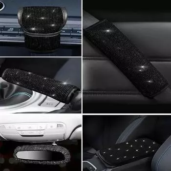 Алмазный Кристалл Женские Автомобильные Аксессуары Ручной Тормоз Переключение Передач Зеркало Заднего Вида Подлокотник Коврик Наплечник Черный Авто Украшения