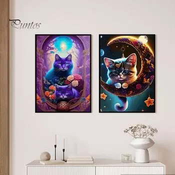 Алмазный пейзаж с изображением милого кота, принт, снятие стресса, повышение уверенности, мозаика, алмазная вышивка, украшение для дома, сделай сам, подарок A