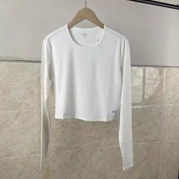 Alo Летняя Ультратонкая Нано Быстросохнущая Одежда для Тренировок Высокоэластичная Удобная Одежда для Йоги Спортивная Тренировочная Футболка с Длинным Рукавом Шорты White. M