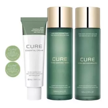 [Алоэ Ким Чон Мун] Успокаивающий тоник Cure Hydra 130 мл + Эмульсия 130 мл + Крем Essential 50 мл + 2 крема Cure (3.5g) отданный