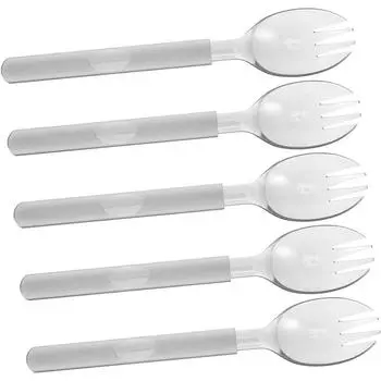 Alocs 100pcs Translucent Thick Plastic Spork Forks Spoons Set Grey Outdoor Tableware 2-in-1 Multifunctional Cutlery for Picnic alocs-1301 белый