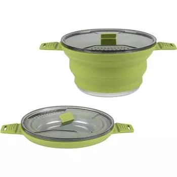 Alocs 2.5 Liter Collapsible Camping Pot, 1 Portable Cook Pot - with Lid, Stainless Steel Bottom, Silicone Camping Cookware, for Travel Or Outdoor Kettle зелёный