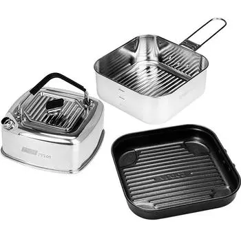 Alocs 3 шт. легкий набор посуды для кемпинга - алюминиевый набор для приготовления пищи на открытом воздухе с кастрюлей, сковородой, чайником - идеально подходит для походов, пешего туризма three-piece чёрный/серебряный