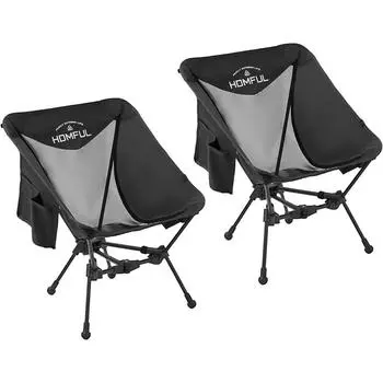 Alocs Camping Chair Сверхлегкий портативный складной походный стул с боковым карманом, дышащая сетка с сумкой для хранения для отдыха на природе, кемпинга, пляжа 2pcs чёрный