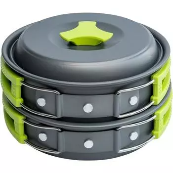Alocs Camping Cookware Mess Kit для походного снаряжения – набор для приготовления пищи в походе – набор походных кастрюль и сковородок – совместимая походная плита/переносная плита 1402 линкор серый