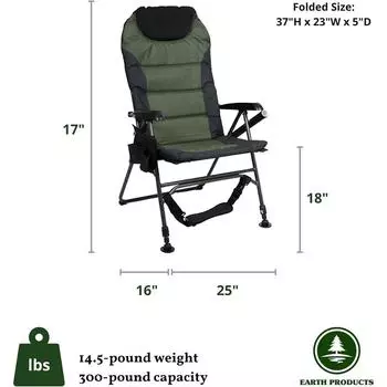 Alocs Кемпинговый стул, Уличное сиденье, Удобная встроенная подушка для поддержки головы, Рыболовный стул, Кемпинговый стул, Максимальная грузоподъемность 300 фунтов 1527