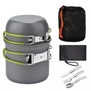 Alocs Outdoor Camping Cookware Kit Набор для приготовления пищи из нержавеющей стали Чайник Сковороды Набор для путешествий Посуда Туризм Поход Пикник Оборудование alocs-1297 зелёный