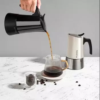 Alocs Outdoor Camping Home Hand Made Mocha Pot Alocs Нержавеющая сталь Итальянская кофеварка Походный набор для приготовления эспрессо-экстрактор 200ml чёрный