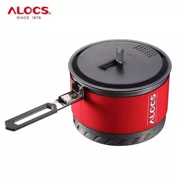 Alocs Outdoor Heat Exchange Camping Cooking Pot Cookware Folding Handle For Hiking Backpacking Picnic 1.4L красный