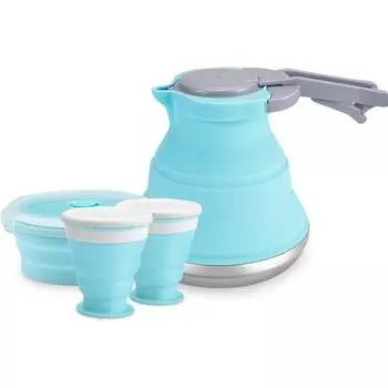 Alocs Портативный складной чайник для кемпинга, 1,5 л складной силиконовый кофейник для кемпинга на открытом воздухе, походов, путешествий 1380 синий