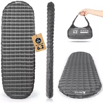 Alocs Sleeping Pad R-Value 6.2 Утепленный кемпинговый матрас для холодной погоды с мешком-насосом 1484 серый