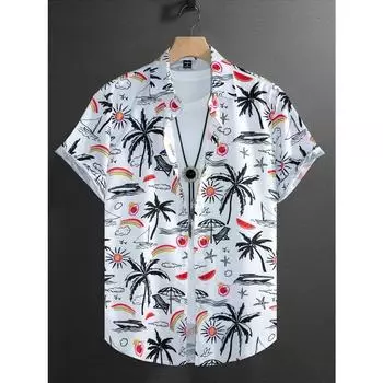 Алоха, летний атрибут! Дышащая мужская гавайская рубашка с экзотическими цветочными узорами - Идеальная одежда для отпуска на острове S