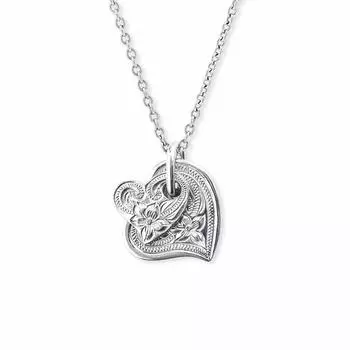 Aloha lokahi Hawaiian Jewelry Necklace Stainless Steel Heart Plumeria Honu Sea Turtle Scroll Silver Azuki Chain Width 2mm45cm [Aloha Lokahi]