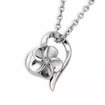 Aloha lokahi Hawaiian Jewelry Necklace Surgical Stainless Steel Heart Plumeria Zirconia Azuki Chain Steel Width 45cm (Aloha Lokahi) (Stainless 2mm)