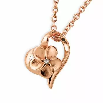 Aloha lokahi Hawaiian Jewelry Necklace Surgical Stainless Steel Heart Plumeria Zirconia Rose Gold Azuki Chain Steel Width 50cm (Aloha Lokahi)