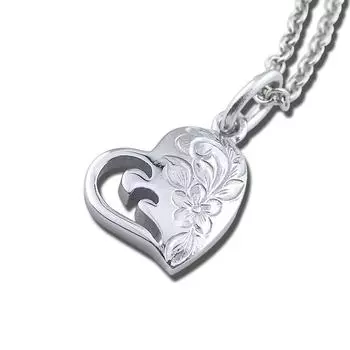 Aloha lokahi Hawaiian Jewelry Necklace Surgical Stainless Steel Heart Plumeria Stainless Silver Stainless Silver Azuki Chain Steel Width 40cm (Aloha